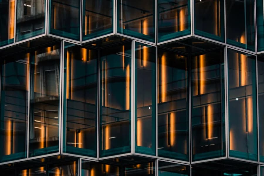Glass facade with night reflections