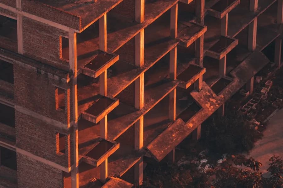 Structure under construction at dusk