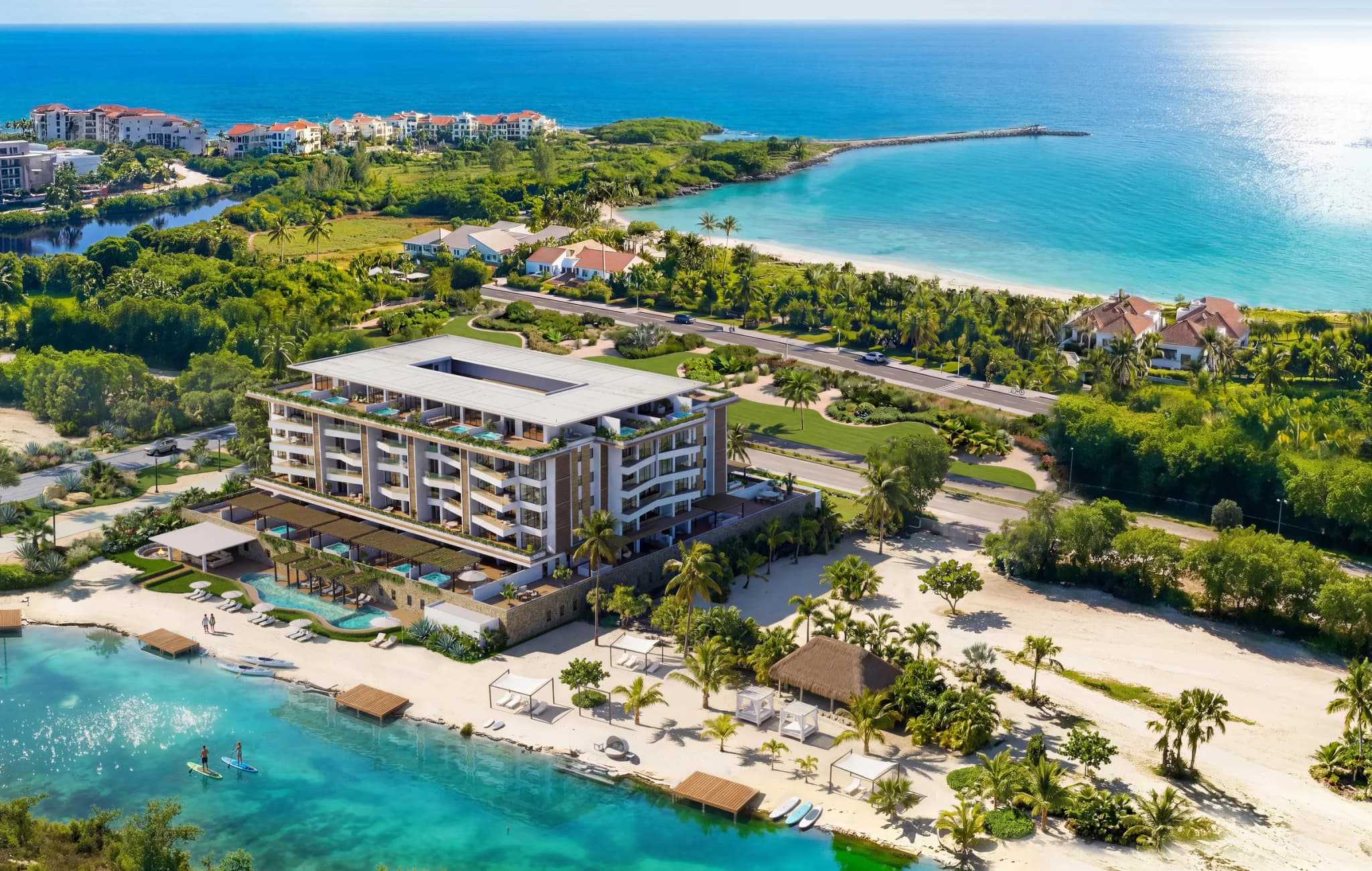 Aerial view of ABYA beside Cap Cana's Lago Azul