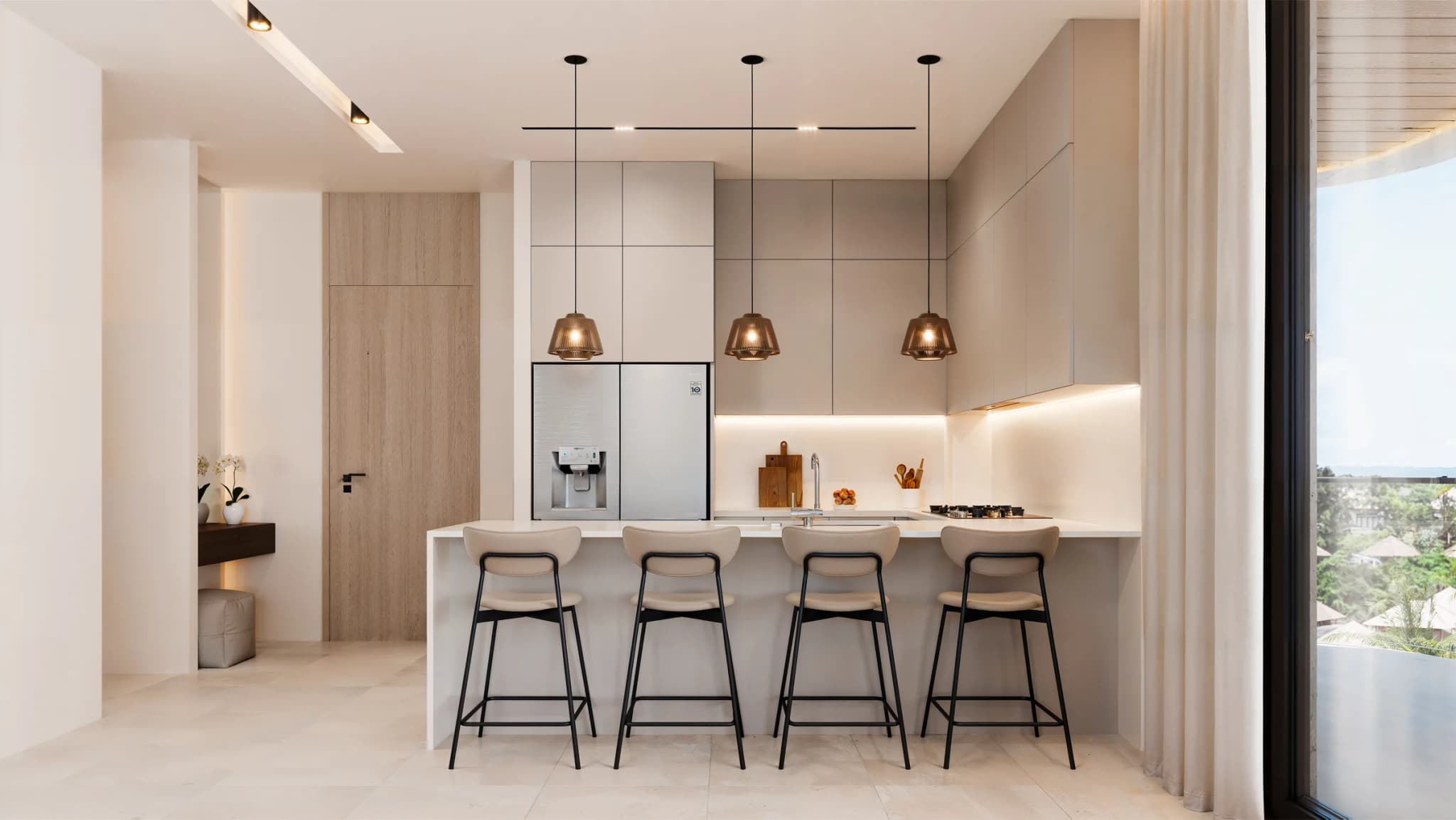 Open kitchen with a breakfast island