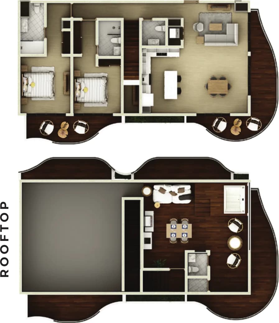 Plano tipo de Tipo G Rooftop · 2 dormitorios en Circle Residences
