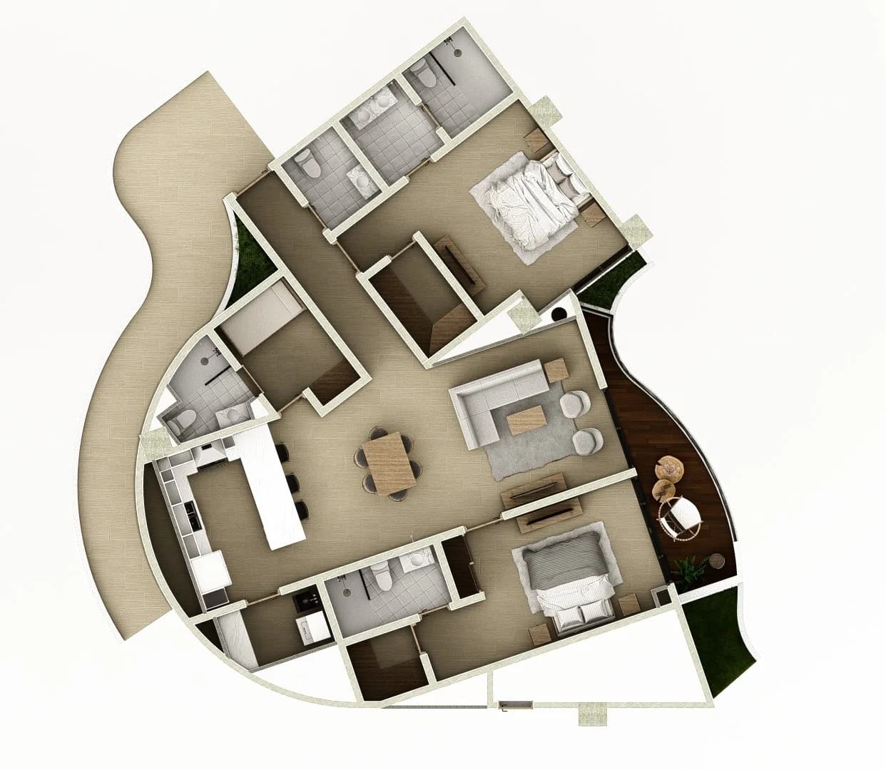 Plano tipo de Tipo F · 2 dormitorios en Circle Residences