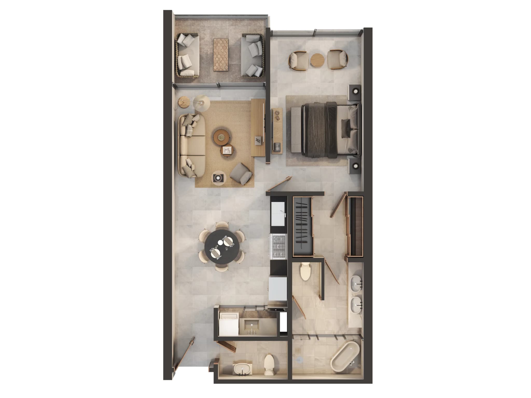 Plano tipo de 1 Dormitorio · Tipo E en Aura del Mar