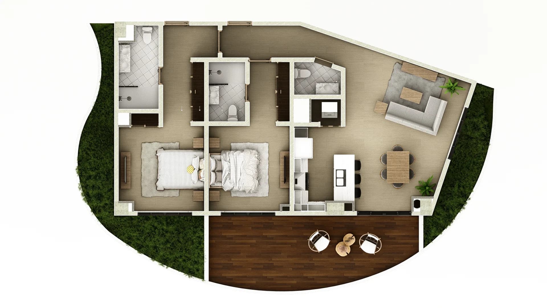 Plano tipo de Tipo D · 2 dormitorios en Circle Residences