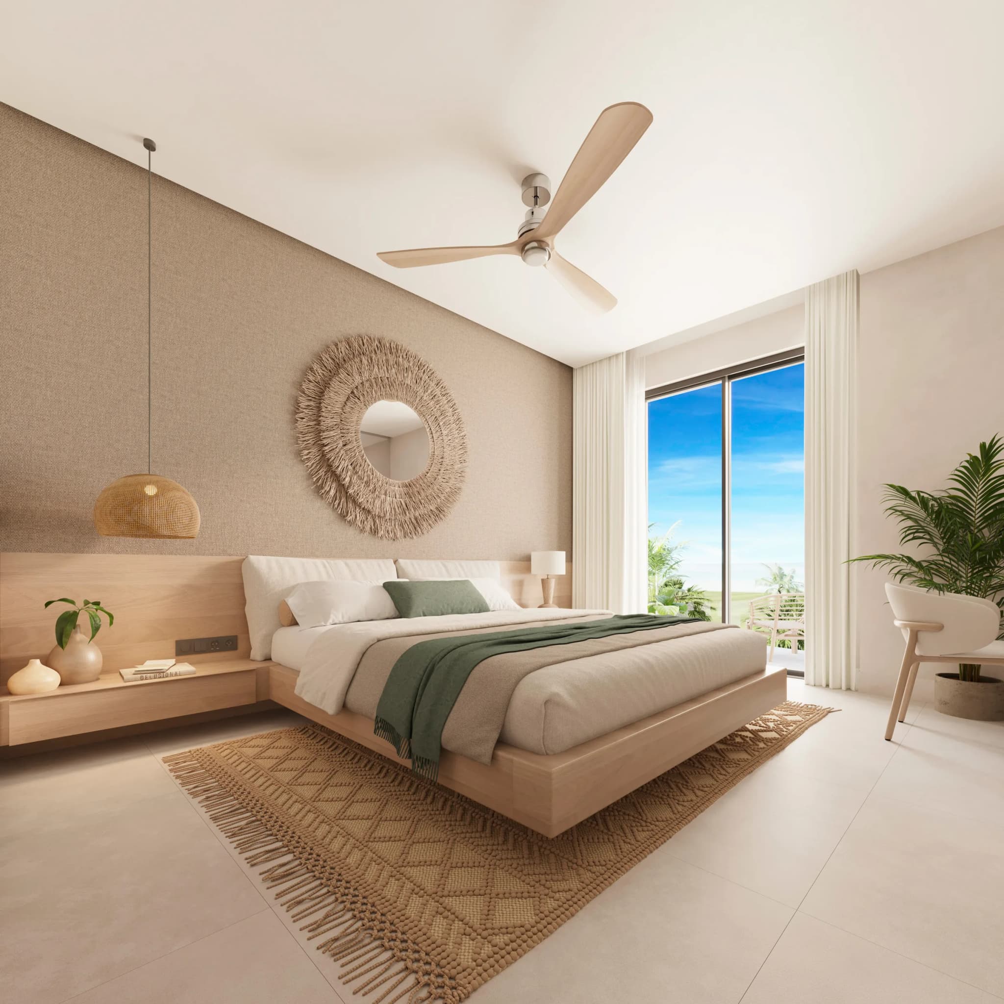 Dormitorio con ventanal hacia la terraza