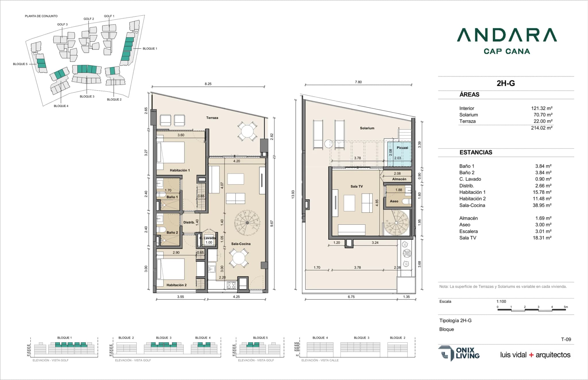 Plano tipo de Penthouse 2 Dormitorios · 2H-G en Andara