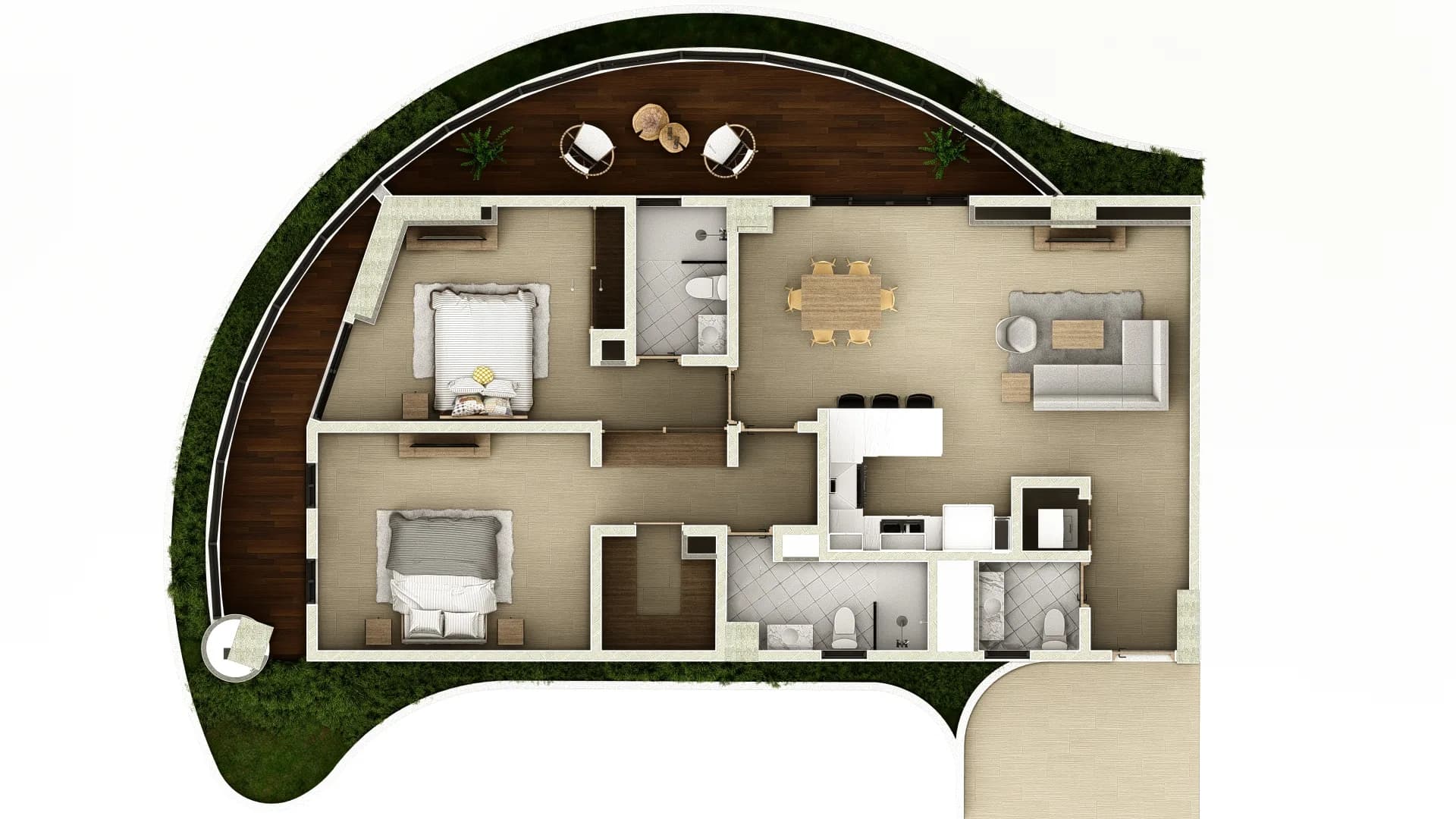 Plano tipo de Tipo E · 2 dormitorios en Circle Residences