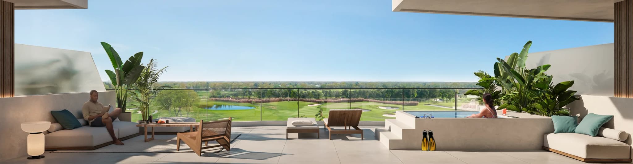 Terraza de un penthouse con vista al campo de golf