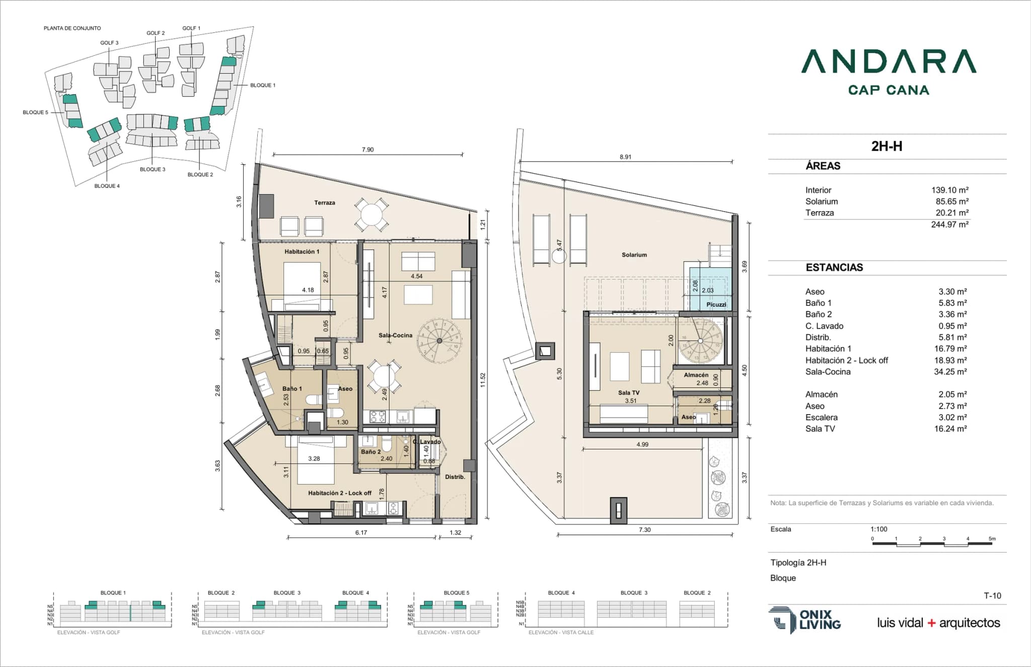 Plano tipo de Penthouse 2 Dormitorios Lock-off · 2H-H en Andara