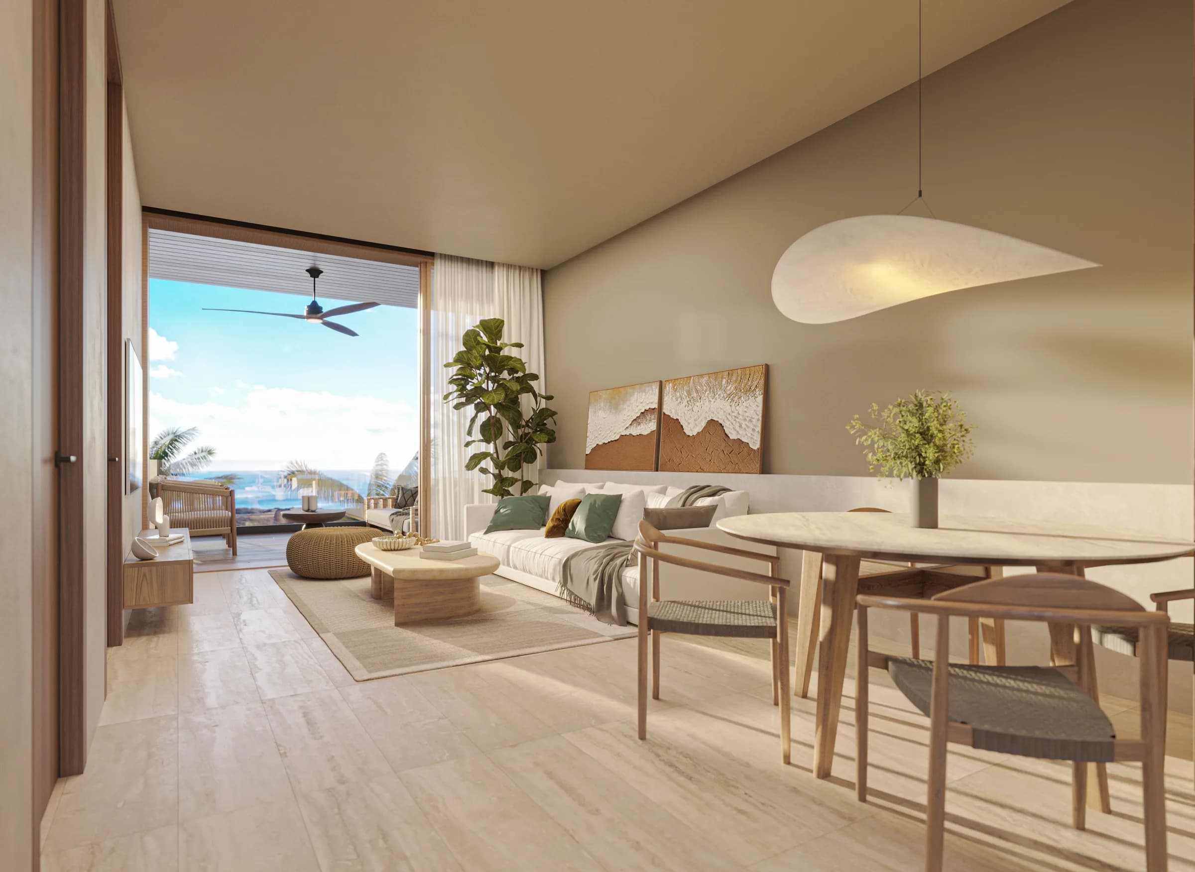 Living and dining area of an apartment